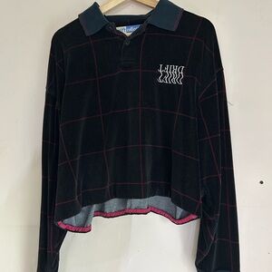 DRIFT COLLECTIVE Upcycled Black and Red Long Sleeve Polo Shirt